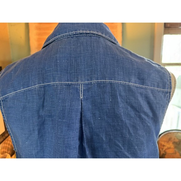 Tommy Bahama Women's Denim Blue Washed Linen Sleeveless Button Up  Blouse Medium - Picture 4 of 11